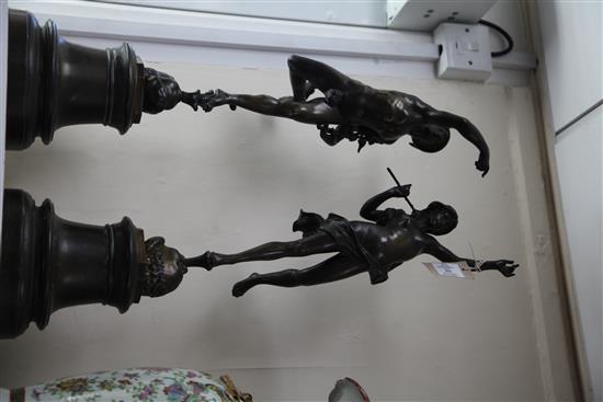 After Giambologna. A pair of bronze figures of Mercury and Companion, 26in.